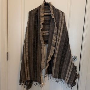 Coldwater Creek Elegant Striped Cover Wrap with Ruffle Trim